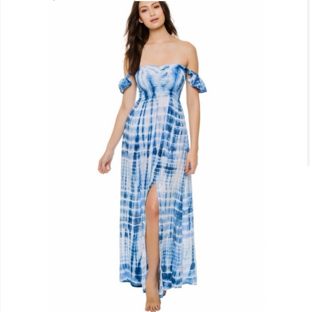 Tiare Hawaii Strapless Blue Tie-Dye Dress